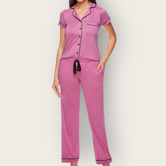 bebe Other - bebe Button Down Short Sleeve Shirt Pajama Pants Lounge Sleep Set Women's Medium